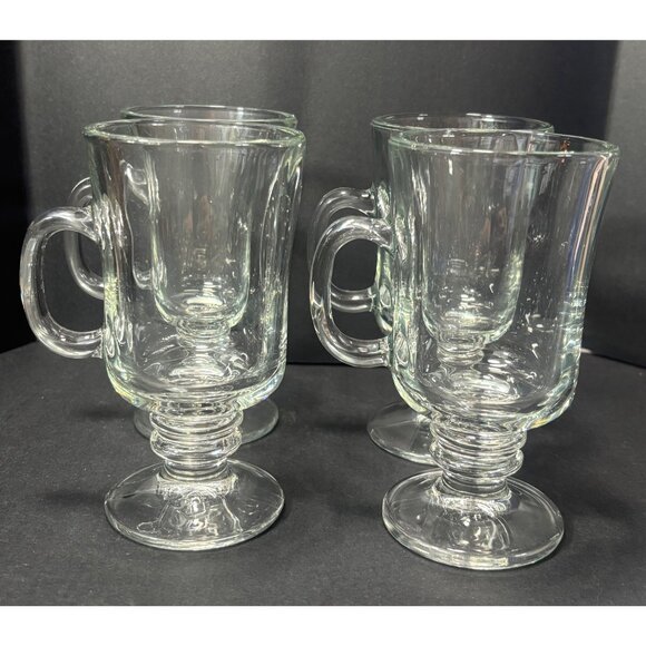 Libbey Irish Coffee Mug Set Of 4 Clear Glass 8.5 Oz Cups Pedestal Base Durable - Picture 3 of 9